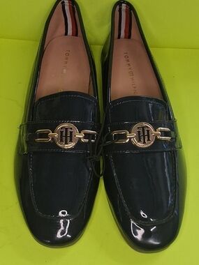 Tommy Hilfiger Men’s Black Patent Leather TH Logo Loafers